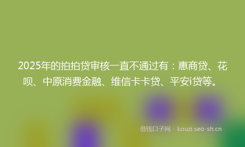 2025年的拍拍贷审核一直不通过有：惠商贷、花呗、中原消费金融、维信卡卡贷、平安i贷等。