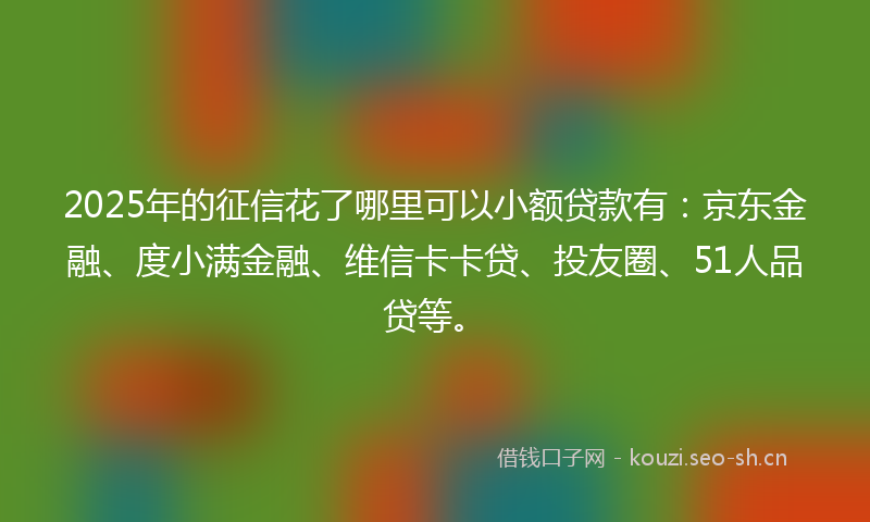 2025年的征信花了哪里可以小额贷款有：京东金融、度小满金融、维信卡卡贷、投友圈、51人品贷等。