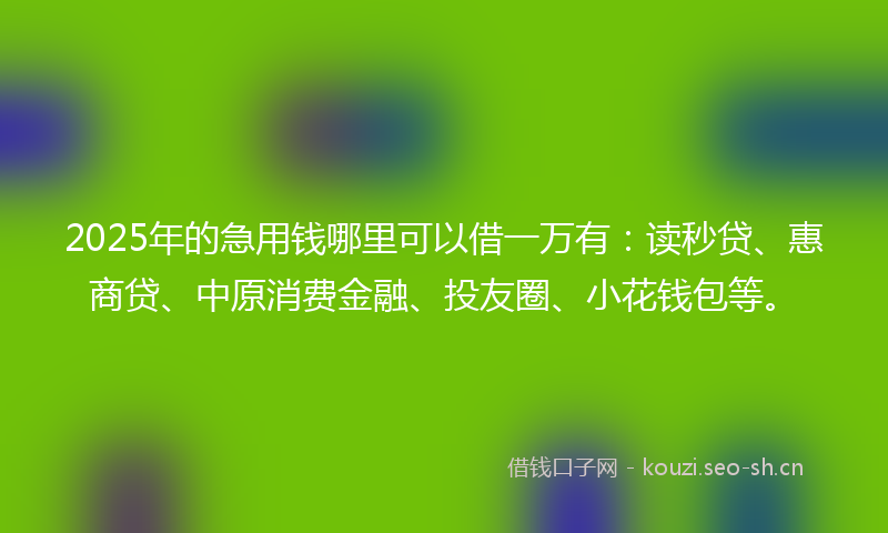 2025年的急用钱哪里可以借一万有：读秒贷、惠商贷、中原消费金融、投友圈、小花钱包等。