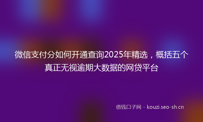 微信支付分如何开通查询2025年精选，概括五个真正无视逾期大数据的网贷平台