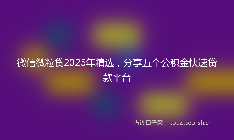 微信微粒贷2025年精选，分享五个公积金快速贷款平台