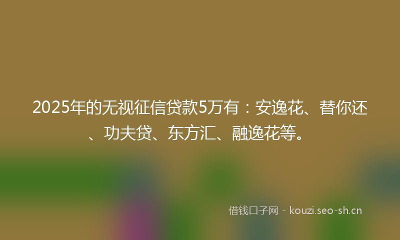2025年的无视征信贷款5万有：安逸花、替你还、功夫贷、东方汇、融逸花等。