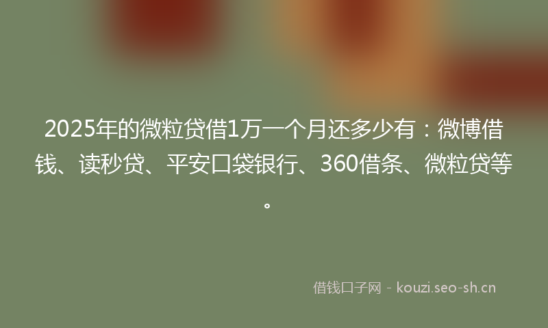 2025年的微粒贷借1万一个月还多少有：微博借钱、读秒贷、平安口袋银行、360借条、微粒贷等。