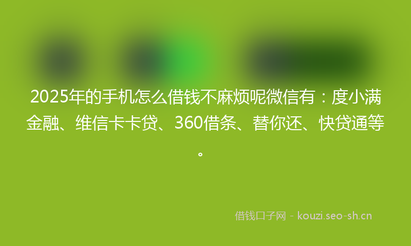2025年的手机怎么借钱不麻烦呢微信有：度小满金融、维信卡卡贷、360借条、替你还、快贷通等。