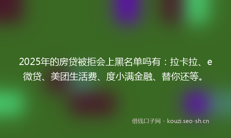 2025年的房贷被拒会上黑名单吗有：拉卡拉、e微贷、美团生活费、度小满金融、替你还等。