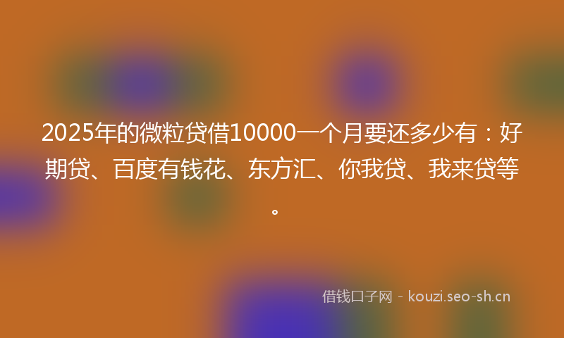 2025年的微粒贷借10000一个月要还多少有：好期贷、百度有钱花、东方汇、你我贷、我来贷等。