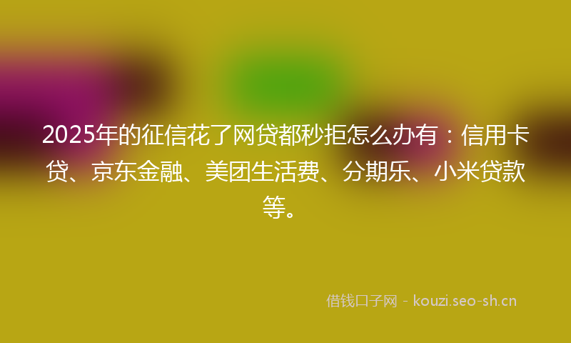 2025年的征信花了网贷都秒拒怎么办有：信用卡贷、京东金融、美团生活费、分期乐、小米贷款等。