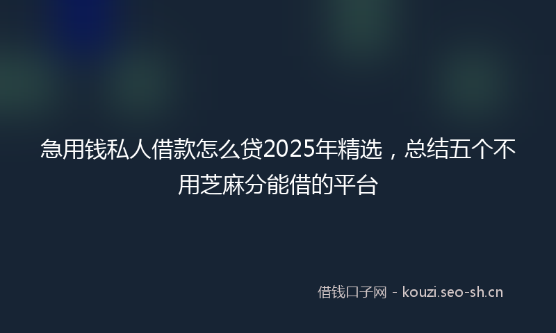 急用钱私人借款怎么贷2025年精选，总结五个不用芝麻分能借的平台