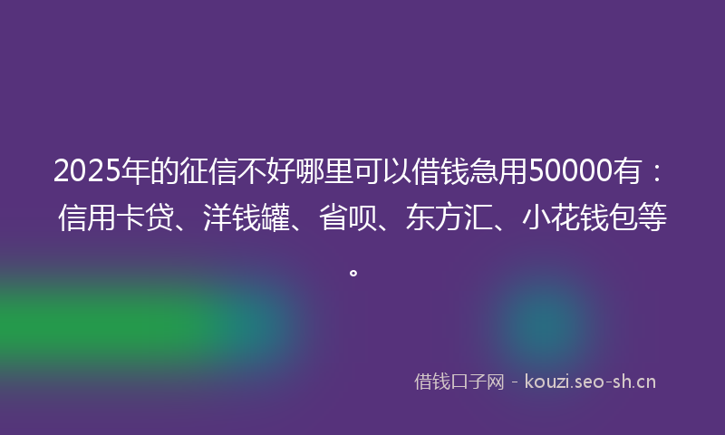 2025年的征信不好哪里可以借钱急用50000有：信用卡贷、洋钱罐、省呗、东方汇、小花钱包等。