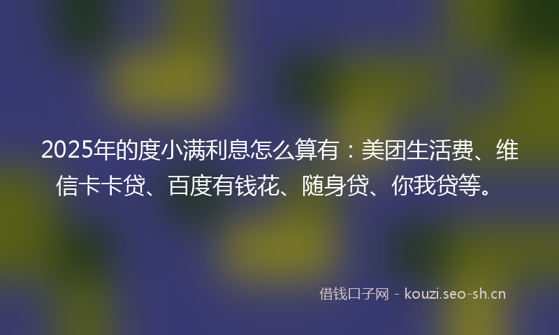 2025年的度小满利息怎么算有：美团生活费、维信卡卡贷、百度有钱花、随身贷、你我贷等。