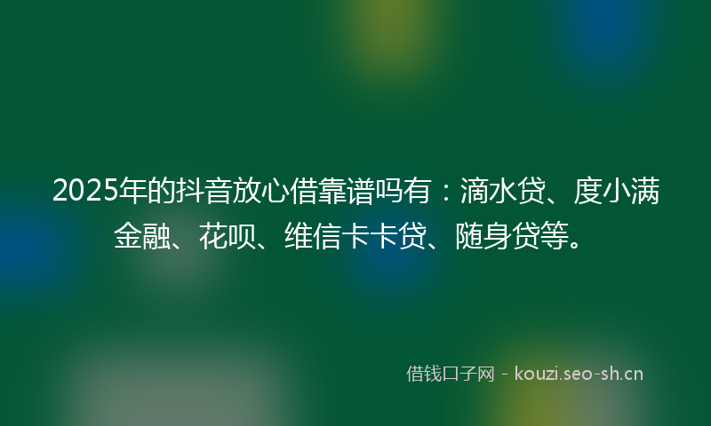2025年的抖音放心借靠谱吗有：滴水贷、度小满金融、花呗、维信卡卡贷、随身贷等。