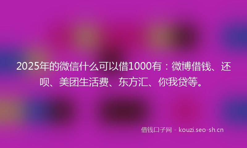 2025年的微信什么可以借1000有：微博借钱、还呗、美团生活费、东方汇、你我贷等。