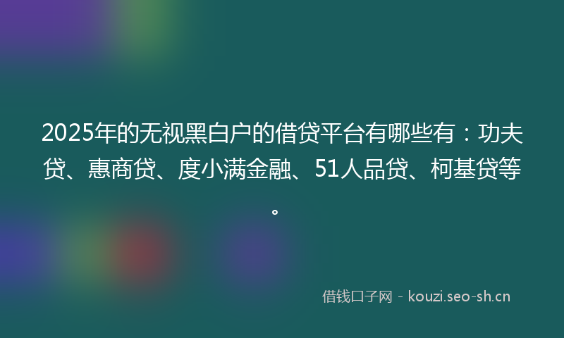 2025年的无视黑白户的借贷平台有哪些有：功夫贷、惠商贷、度小满金融、51人品贷、柯基贷等。