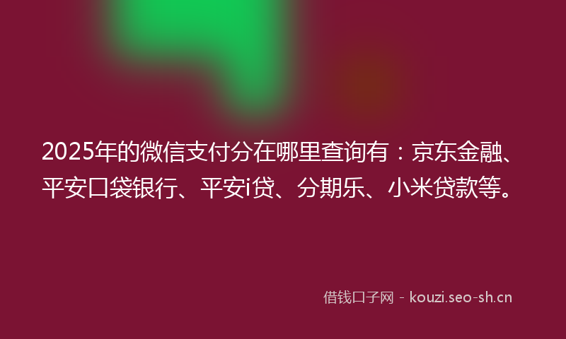 2025年的微信支付分在哪里查询有：京东金融、平安口袋银行、平安i贷、分期乐、小米贷款等。
