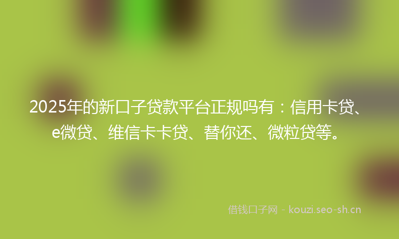 2025年的新口子贷款平台正规吗有：信用卡贷、e微贷、维信卡卡贷、替你还、微粒贷等。