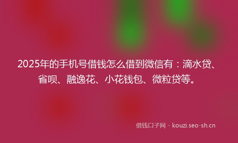 2025年的手机号借钱怎么借到微信有:滴水贷、省呗、融逸花、小花钱包、微粒贷等。