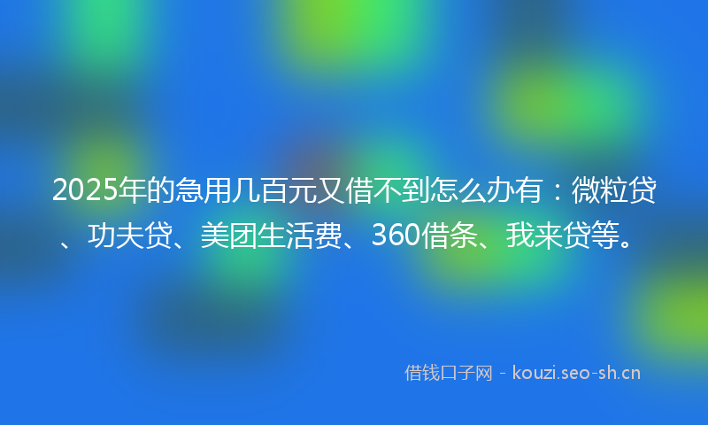 2025年的急用几百元又借不到怎么办有：微粒贷、功夫贷、美团生活费、360借条、我来贷等。