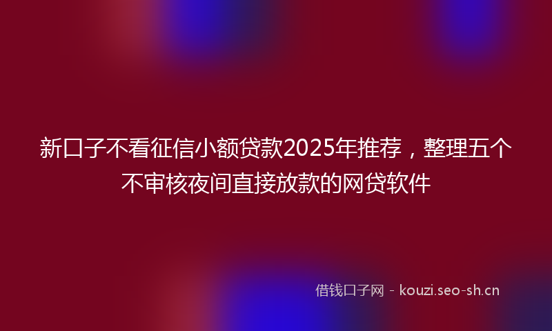 新口子不看征信小额贷款2025年推荐，整理五个不审核夜间直接放款的网贷软件