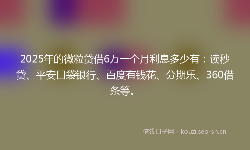 2025年的微粒贷借6万一个月利息多少有：读秒贷、平安口袋银行、百度有钱花、分期乐、360借条等。