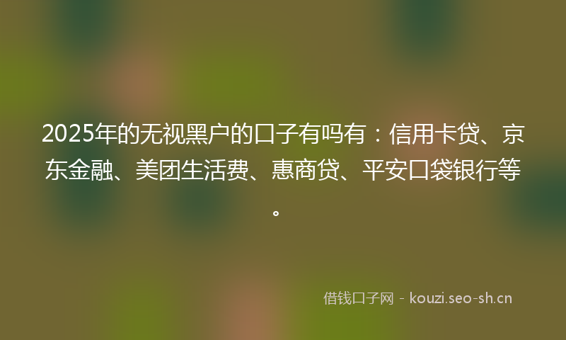 2025年的无视黑户的口子有吗有：信用卡贷、京东金融、美团生活费、惠商贷、平安口袋银行等。