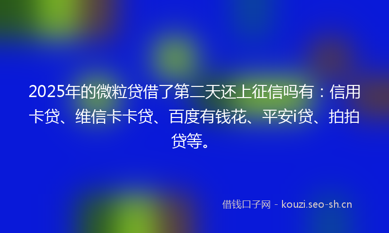 2025年的微粒贷借了第二天还上征信吗有：信用卡贷、维信卡卡贷、百度有钱花、平安i贷、拍拍贷等。