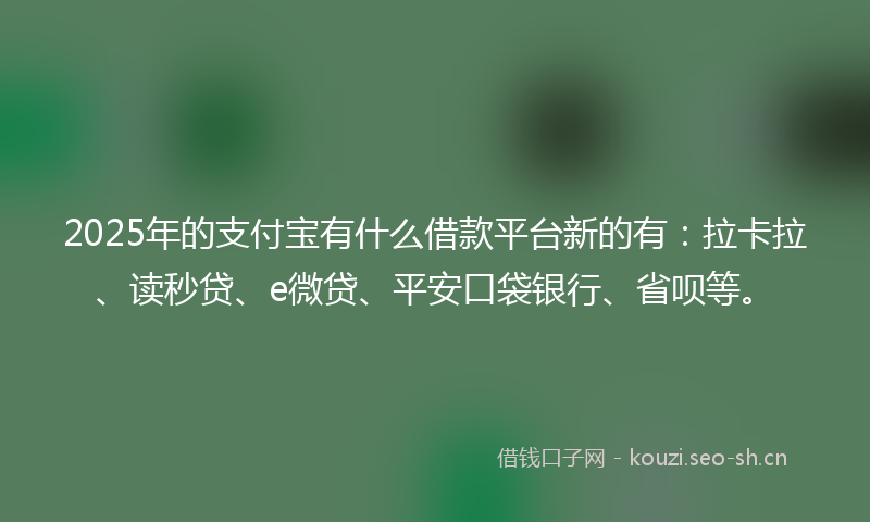 2025年的支付宝有什么借款平台新的有：拉卡拉、读秒贷、e微贷、平安口袋银行、省呗等。