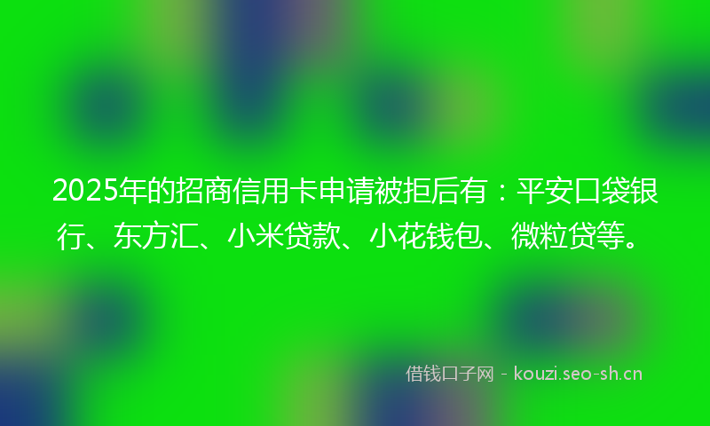 2025年的招商信用卡申请被拒后有：平安口袋银行、东方汇、小米贷款、小花钱包、微粒贷等。