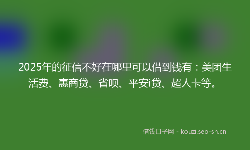 2025年的征信不好在哪里可以借到钱有：美团生活费、惠商贷、省呗、平安i贷、超人卡等。