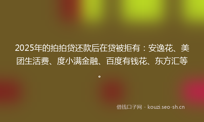 2025年的拍拍贷还款后在贷被拒有：安逸花、美团生活费、度小满金融、百度有钱花、东方汇等。