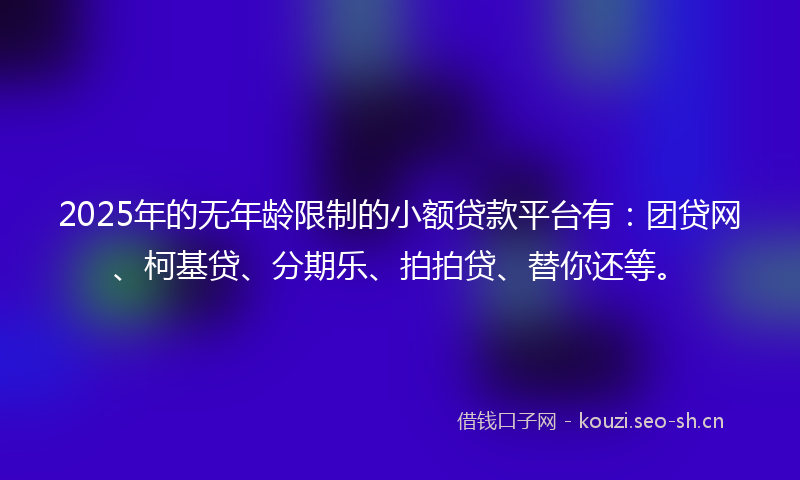 2025年的无年龄限制的小额贷款平台有：团贷网、柯基贷、分期乐、拍拍贷、替你还等。