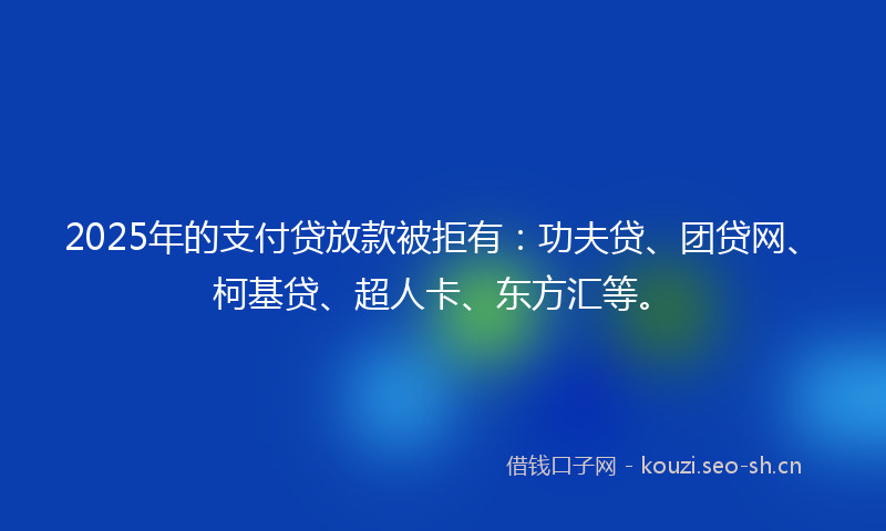 2025年的支付贷放款被拒有：功夫贷、团贷网、柯基贷、超人卡、东方汇等。