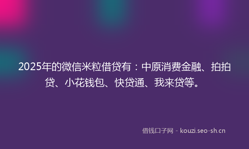 2025年的微信米粒借贷有：中原消费金融、拍拍贷、小花钱包、快贷通、我来贷等。