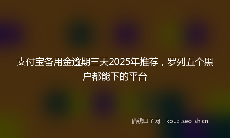 支付宝备用金逾期三天2025年推荐，罗列五个黑户都能下的平台