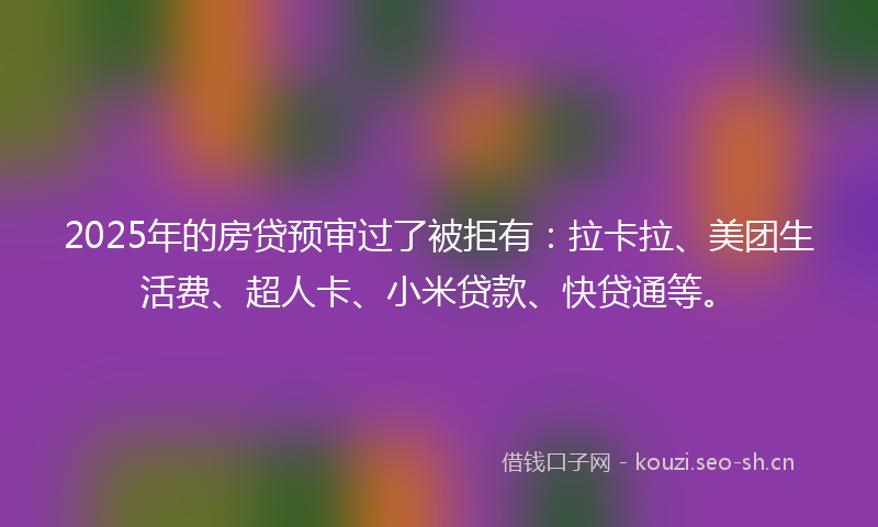 2025年的房贷预审过了被拒有：拉卡拉、美团生活费、超人卡、小米贷款、快贷通等。