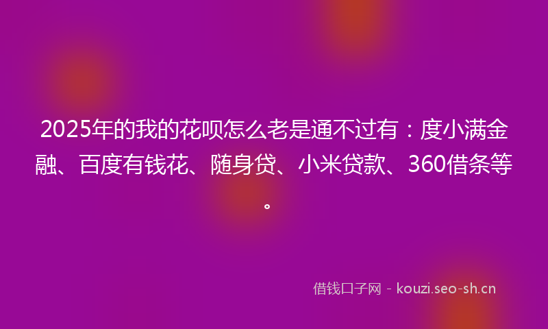 2025年的我的花呗怎么老是通不过有：度小满金融、百度有钱花、随身贷、小米贷款、360借条等。