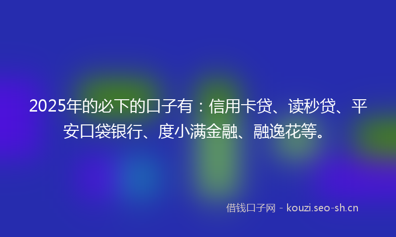 2025年的必下的口子有：信用卡贷、读秒贷、平安口袋银行、度小满金融、融逸花等。