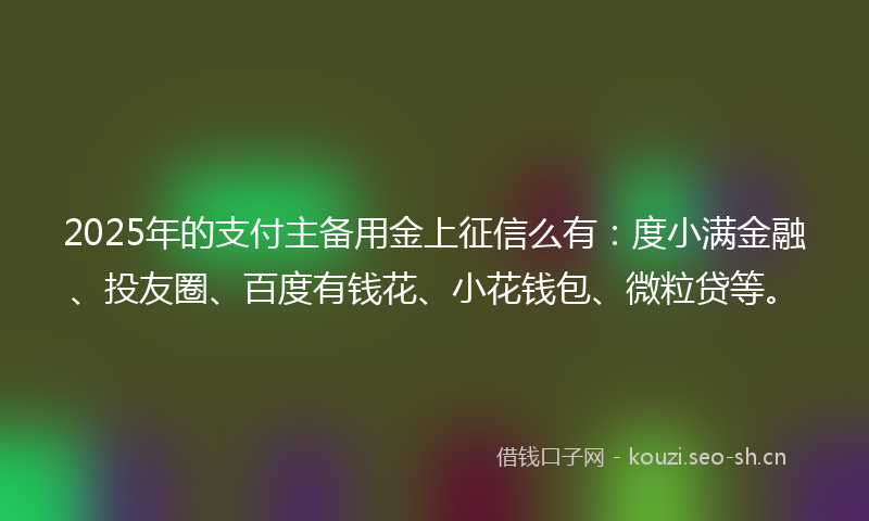2025年的支付主备用金上征信么有：度小满金融、投友圈、百度有钱花、小花钱包、微粒贷等。