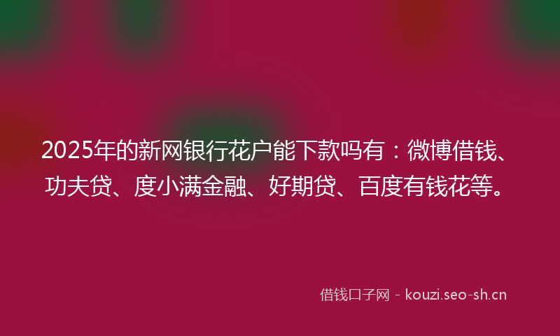 2025年的新网银行花户能下款吗有：微博借钱、功夫贷、度小满金融、好期贷、百度有钱花等。