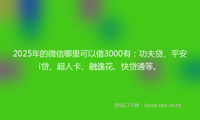 2025年的微信哪里可以借3000有：功夫贷、平安i贷、超人卡、融逸花、快贷通等。