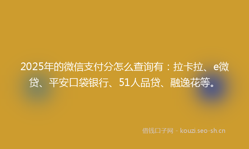 2025年的微信支付分怎么查询有：拉卡拉、e微贷、平安口袋银行、51人品贷、融逸花等。