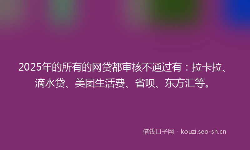 2025年的所有的网贷都审核不通过有：拉卡拉、滴水贷、美团生活费、省呗、东方汇等。