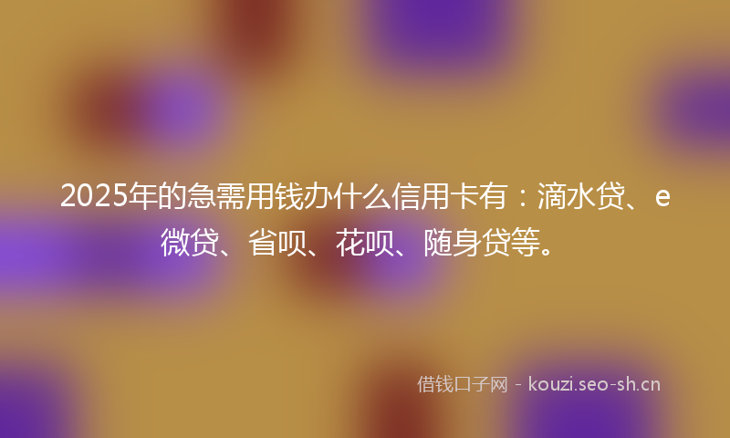 2025年的急需用钱办什么信用卡有：滴水贷、e微贷、省呗、花呗、随身贷等。