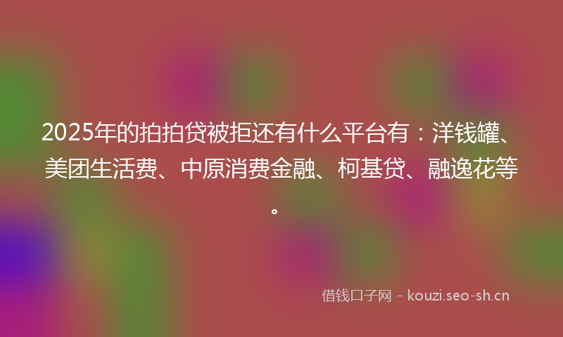 2025年的拍拍贷被拒还有什么平台有：洋钱罐、美团生活费、中原消费金融、柯基贷、融逸花等。