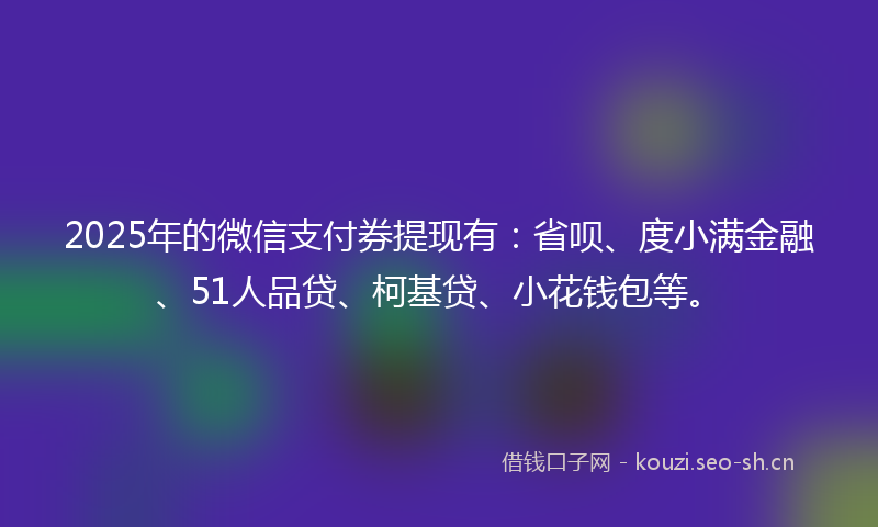 2025年的微信支付券提现有：省呗、度小满金融、51人品贷、柯基贷、小花钱包等。