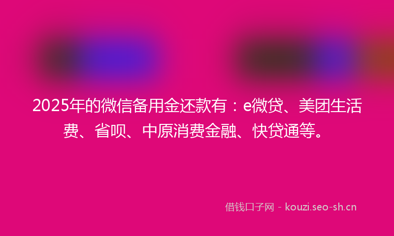 2025年的微信备用金还款有：e微贷、美团生活费、省呗、中原消费金融、快贷通等。