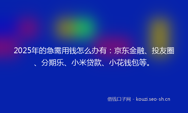 2025年的急需用钱怎么办有：京东金融、投友圈、分期乐、小米贷款、小花钱包等。