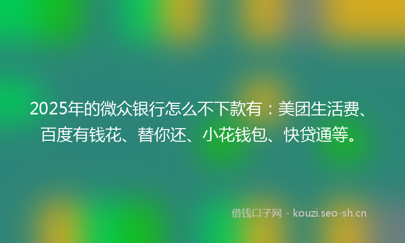 2025年的微众银行怎么不下款有：美团生活费、百度有钱花、替你还、小花钱包、快贷通等。