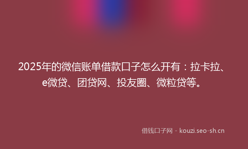 2025年的微信账单借款口子怎么开有：拉卡拉、e微贷、团贷网、投友圈、微粒贷等。