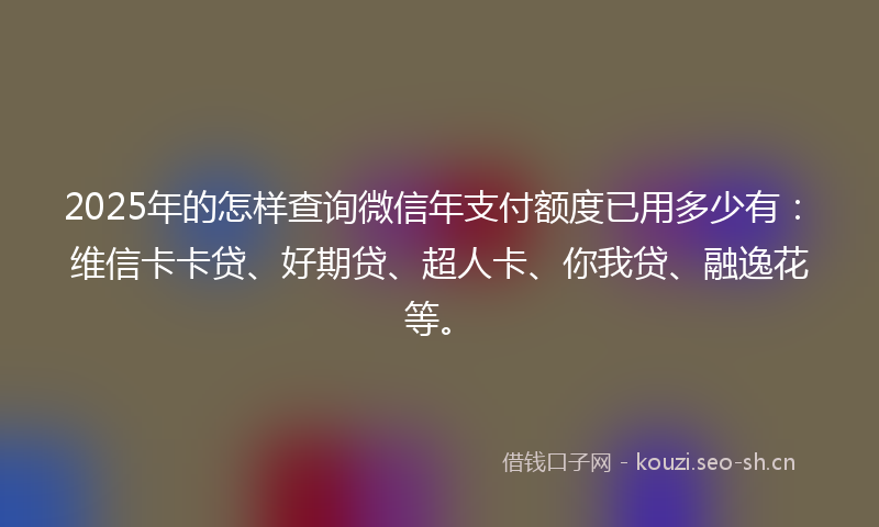 2025年的怎样查询微信年支付额度已用多少有：维信卡卡贷、好期贷、超人卡、你我贷、融逸花等。