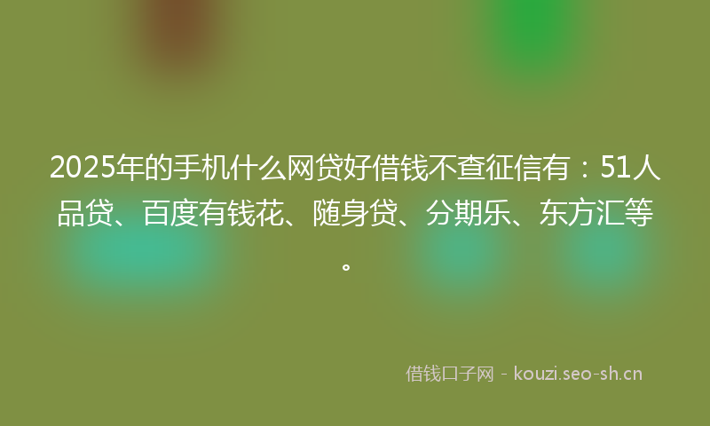 2025年的手机什么网贷好借钱不查征信有：51人品贷、百度有钱花、随身贷、分期乐、东方汇等。